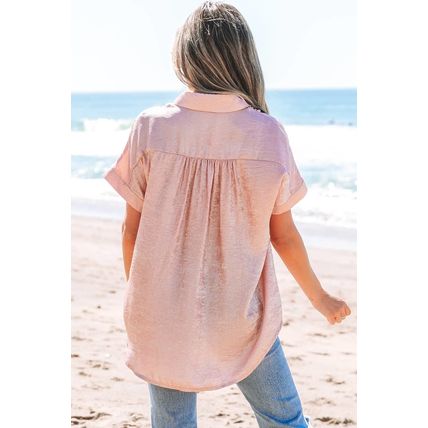 Delicacy Metallic Buttoned Loose Fit Short Sleeve Shirt