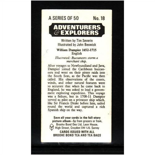 Brook Bond Adventurers Explorers William Dampier No 18 Mint
