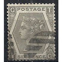 1873 SG125 6d Grey Fine Used Check Letters "TG"...