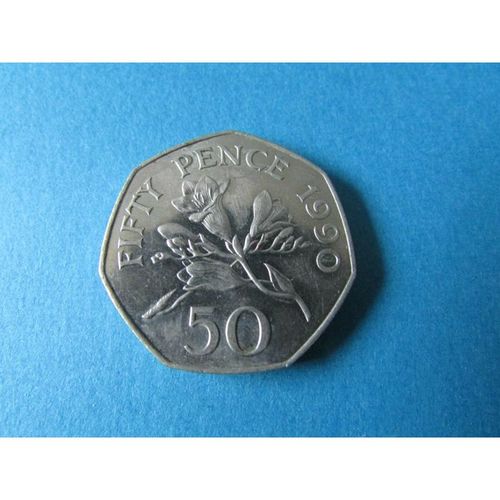 1990 QUEEN ELIZABETH II BAILIWICK OF GUERNSEY FIFTY PENCE FREE POST. AAY