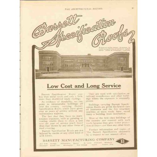 barrett mfg company 1911 westwood public school oh roof vintage ad