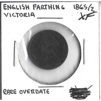 1865/2 English Farthing Rare overdate M XF/AU