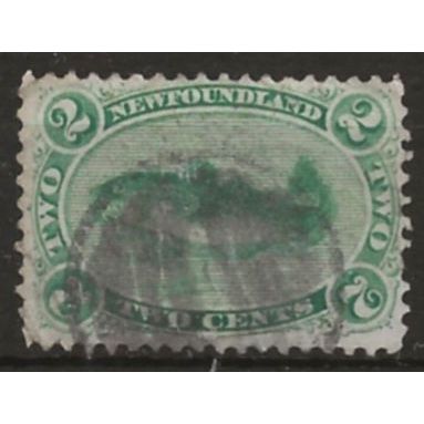Newfoundland 1865 SG25 2c Yellowish-Green Perf 12 Good Used Cat £110.00 ..