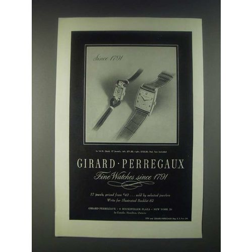 1946 Girard-Perregaux Watches Ad - Since 1791