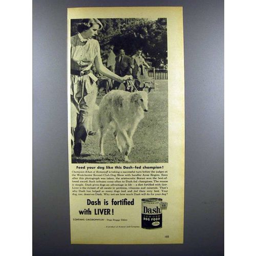 1953 Dash Dog Food Ad - Borzoi, Khan of Romanoff