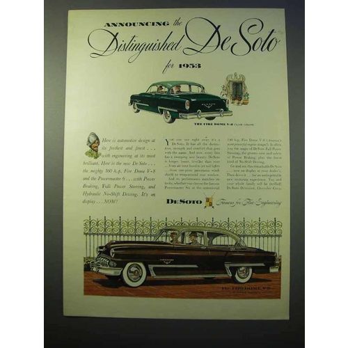 1953 De Soto Fire Dome V-8 Club Coupe Car Ad