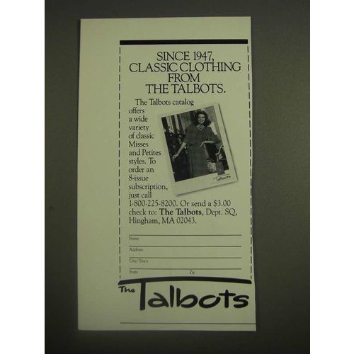1985 Talbots Clothing Ad