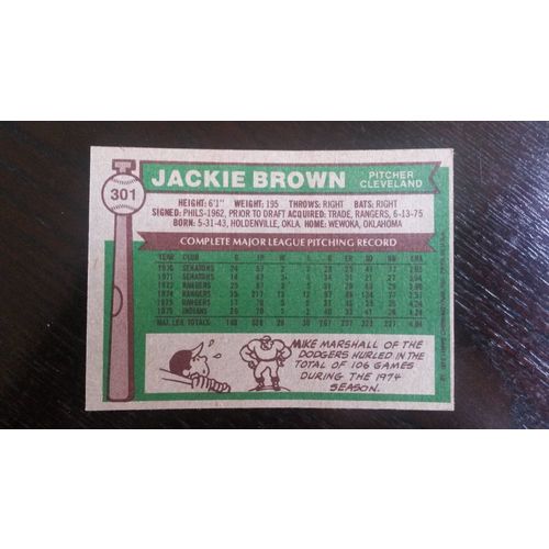 1976 Topps Card # 301 Jackie Brown Very Good-Excellent (4) Cleveland Indians