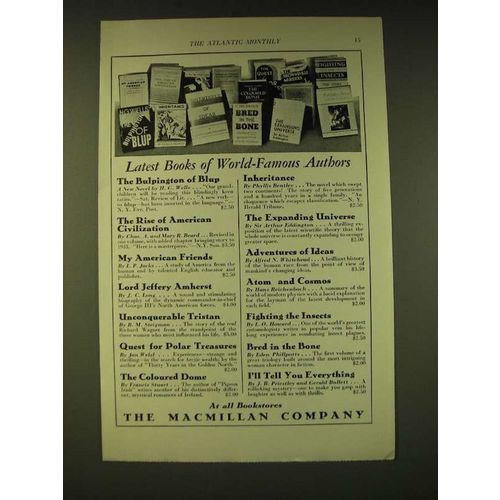 1933 the macmillan Company Ad - Latest books of world-famous Authors