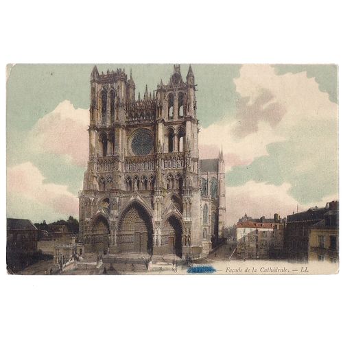 AMIENS CATHEDRAL, FRANCE used antique postcard, 1916 postmark WW1 active serv =