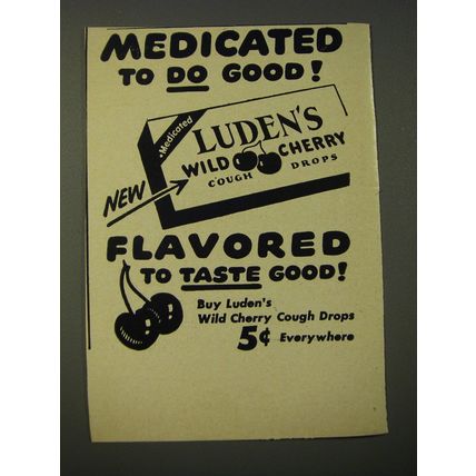 1950 Luden's Wild Cherry Cough Drops Ad - Medicated to do good