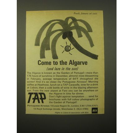 1966 TAP Portuguese Airways Ad - Come to the Algarve (and laze in the sun)
