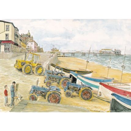 Cromer Promenade Norfolk Farm Tractor Painting Postcard