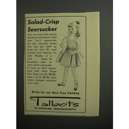 1952 Talbots Sun Dress Ad - Salad-Crisp Seersucker