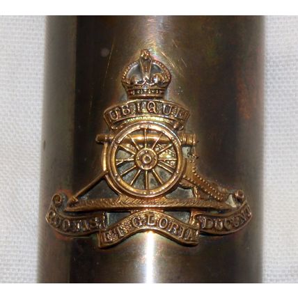 Antique brass shell Trench art WW2 royal artillery badge 40mm or 2pdr pen stand