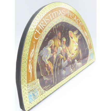 Nativity Scene Tea Light Holder Round Glass 12.5 Christmas Gift Holiday Home