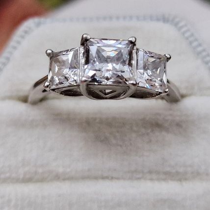 3ct Princess Cut Trilogy Ring Sz S½ Made With Swarovski Zirconia Plat 925 Silver