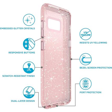 NEW Speck Presidio Clear Pink Glitter Phone Case for Samsung Galaxy S8+ PLUS