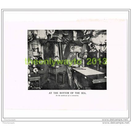 AT THE BOTTOM OF THE SEA, SUBMARINE WARDROOM, PHOTO BOOK ILLUSTRATION c1914