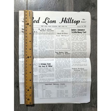 The Red Lion Hilltop 1951 High School Newspaper Red Lion Pennsylvania Ephemera