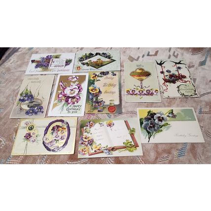 COLLECTION 10 GREETINGS FEAT PANSIES FLOWERS VINTAGE POSTCARDS