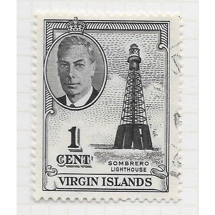 VIRGIN ISLANDS BRITISH 1952 KG6 SOMBERO LIGHTHOUSE 1c USED SG136