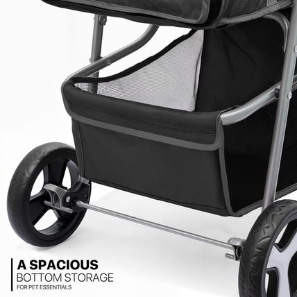 Monibloom Foldable Pet Stroller with Weather Cover, 3 Wheels Pet Strolling Cart