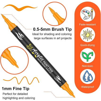 128 Acrylic Paint Markers, Dual Tip Brush Paint Pens for Rock Painting, Wood, Gl