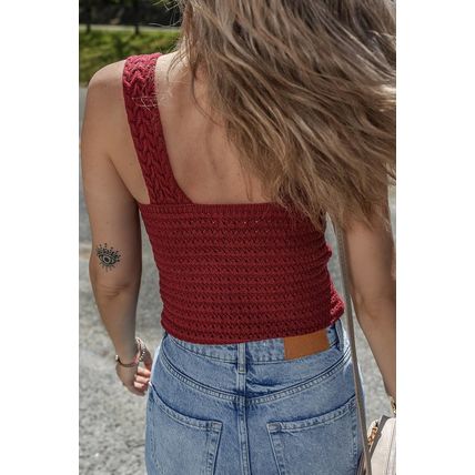 Burgundy Cable Knit Pointelle Slim Fit V Neck Sweater Vest