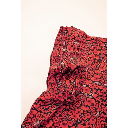 Fiery Red Rose Floral Print Ruffle Sleeve Plus Size Shift Top