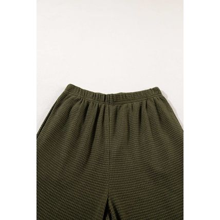 Four Leaf Clover Solid Color Textured Buttoned Shirt and Casual Pants Set