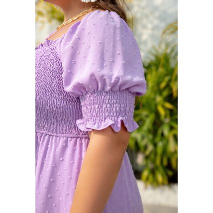 Wisteria Swiss Dot Smocked Frilled Neckline Short Sleeve Plus Size Dress