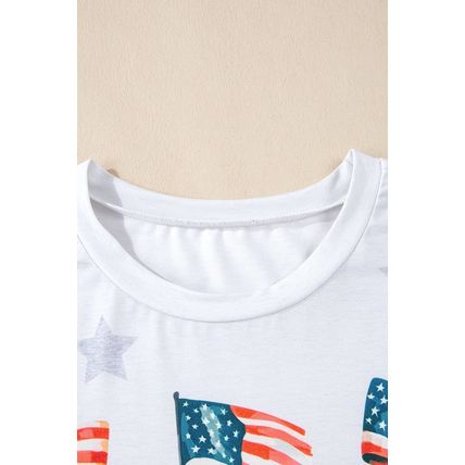 Khaki Patriotic Flag Bow Graphic Starry Round Neck T Shirt