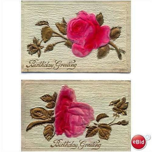 Lot of 2 - 1911's 2-Ply, bas-relief, Birthday Roses
