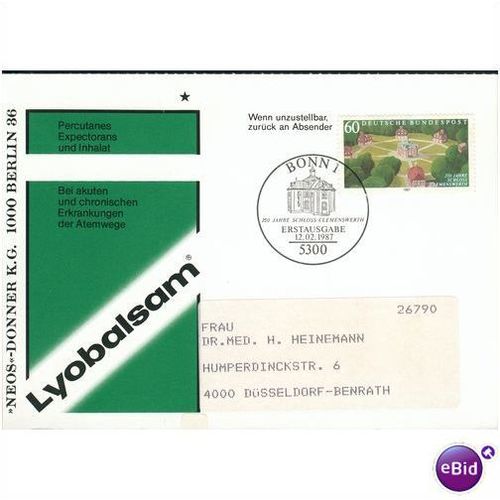 Germany SH FDI Postcard 1987 250yrs Castle Clemensworth