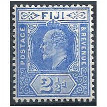 Fiji 1910 SG120 2 1/2d Bright Blue Mounted Mint.