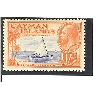 Cayman Islands KGV 1935 1/- Ultramarine & Orange Mounted Mint MM SG 104 Cat Boat