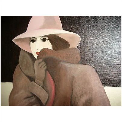 1986 BOUCHARD orig OIL CANVAS PAINTING lady in hat LARGE 20x24 SIGNED ART VTG