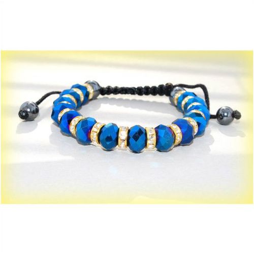 Blue & Clear Crystals Black Hematite Shambala Bracelet Bangle Jewellery 1555