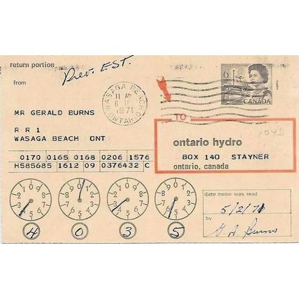 Canada #HKP104d Ontario Hydro Special Order Card USED Centennial RETURN