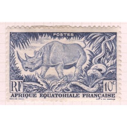 French Equatorial Africa 1947 - "Black Rhinoceros" - 10c blue - unused