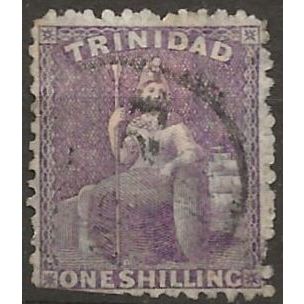 Trinidad 1876 SG73 1/- Bright Deep Mauve Perf 12.5 Wmk Crown CC Fine Used FILLER
