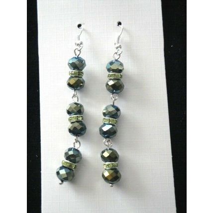 Stunning one-off EP purple blue & gold crytal glass long drop sparkly earrings