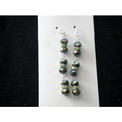 Stunning one-off EP purple blue & gold crytal glass long drop sparkly earrings