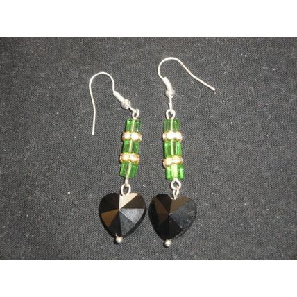 Beautiful black heart green cube clear crystal glass dangle earrings
