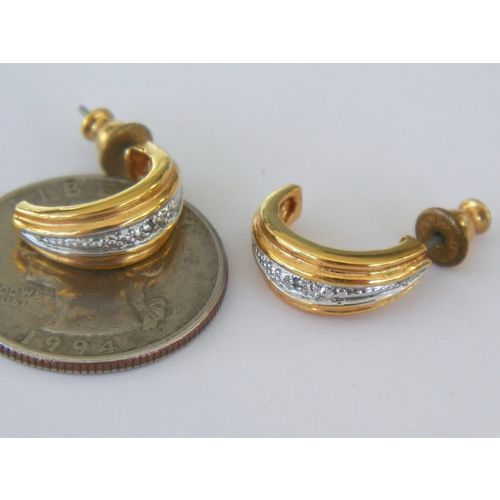 GOLD PLATED 2TONE HOOP EARRINGS 6MM WIDE & 13MM DIAMETER