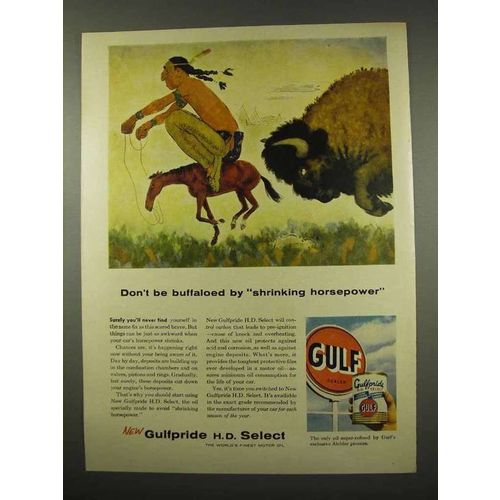 1956 Gulf Gulfpride H.D. Select Motor Oil Ad, Buffaloed