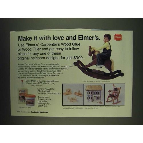 1985 Borden Elmer's Carpenter's Wood Glue Ad - Make it with love and Elmer's