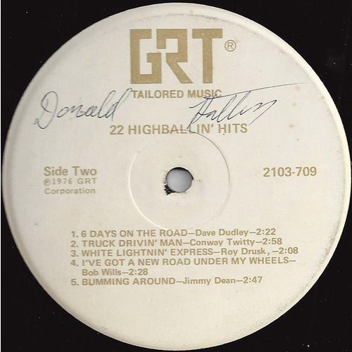 GRT #2103-709 "22 High-Ballin' Hits!" original recordings; road music; double LP