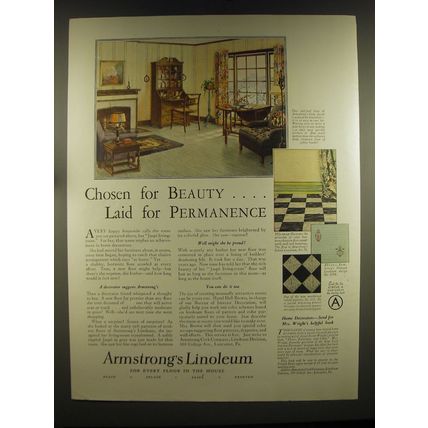 1926 Armstrong's Linoleum Ad - Chosen for beauty.. Laid for permanence